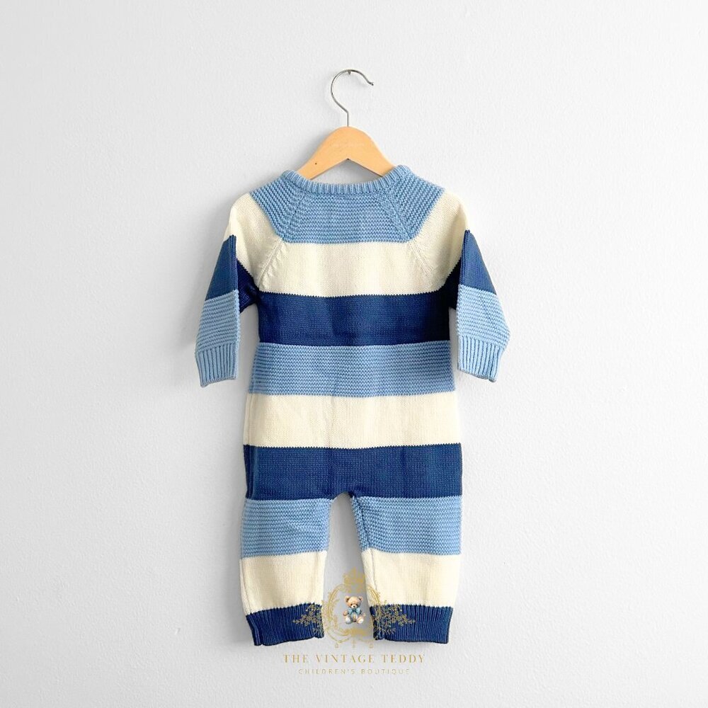 NWT Cute Baby Boys Knit One-piece Bodysuits Romper Cornflower Blue & White 9-12M - Picture 2 of 2